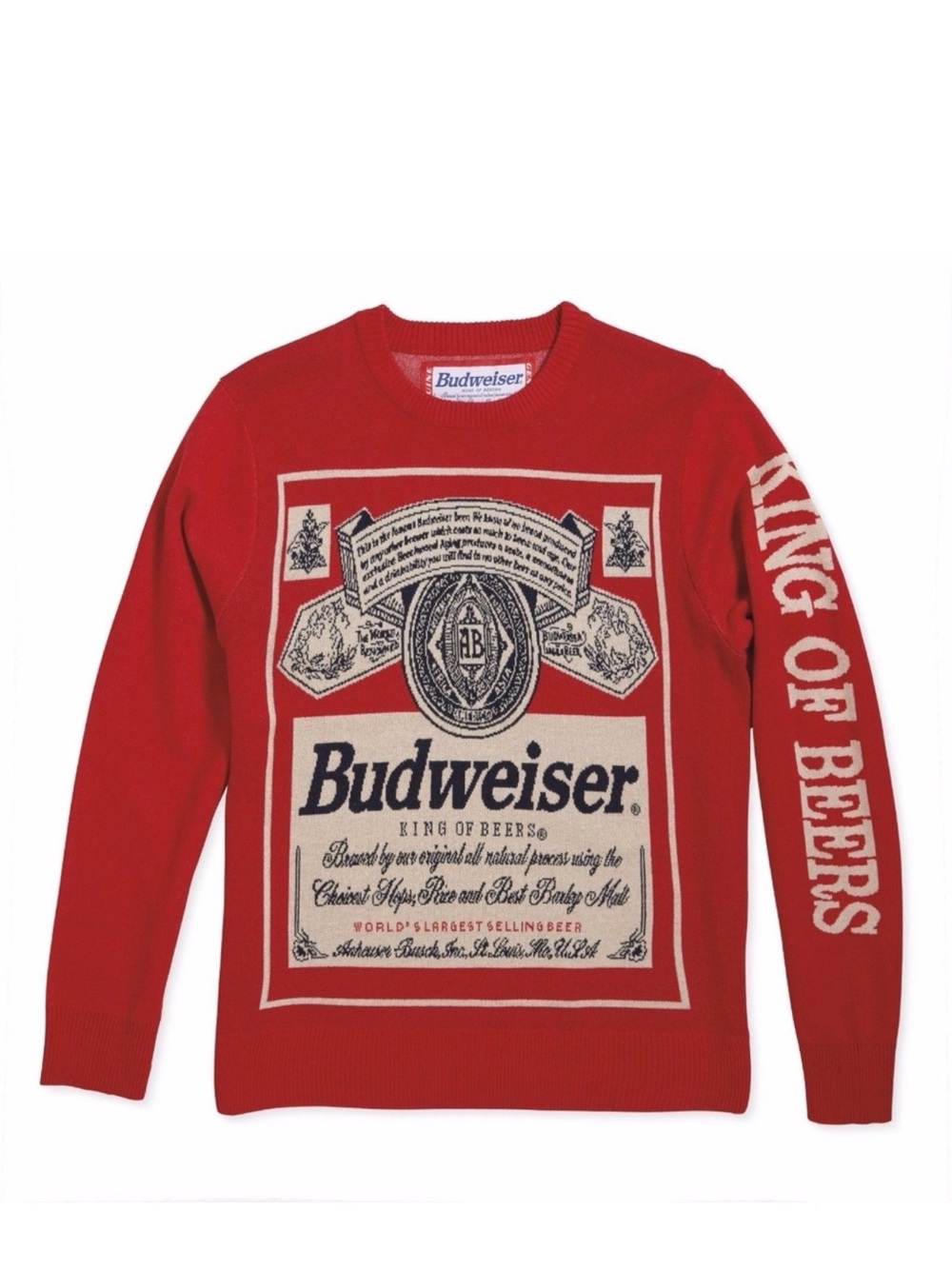 Budweiser Beer Sweater Red Knitted Men's XL Long Sleeve Crewneck Cotton Blend
